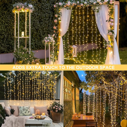 300 LED Remote Curtain Lights Outdoor, Hanging String Lights Party Christmas Patio Dorm Decor, Warm White