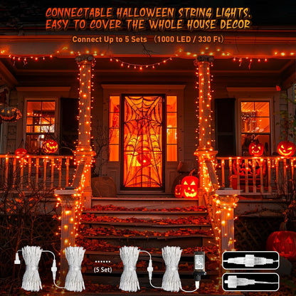 66ft 200 LED Halloween Lights, Connectable Orange String Lights Clear Wire, Fall Light Plug Thanksgiving Fall Halloween Decor
