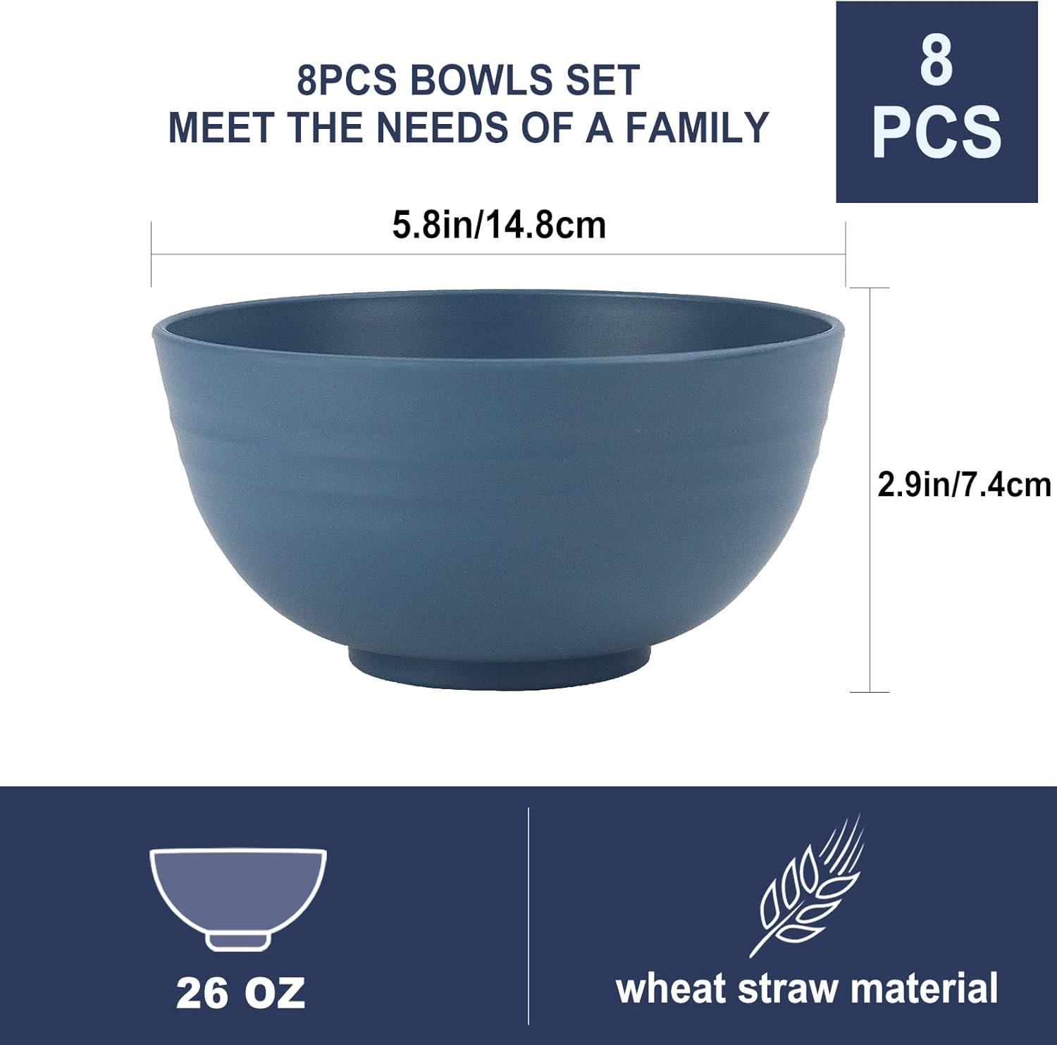 8 PCS Unbreakable Cereal Bowl 26 OZ,Microwave and Dishwasher Safe Bowls