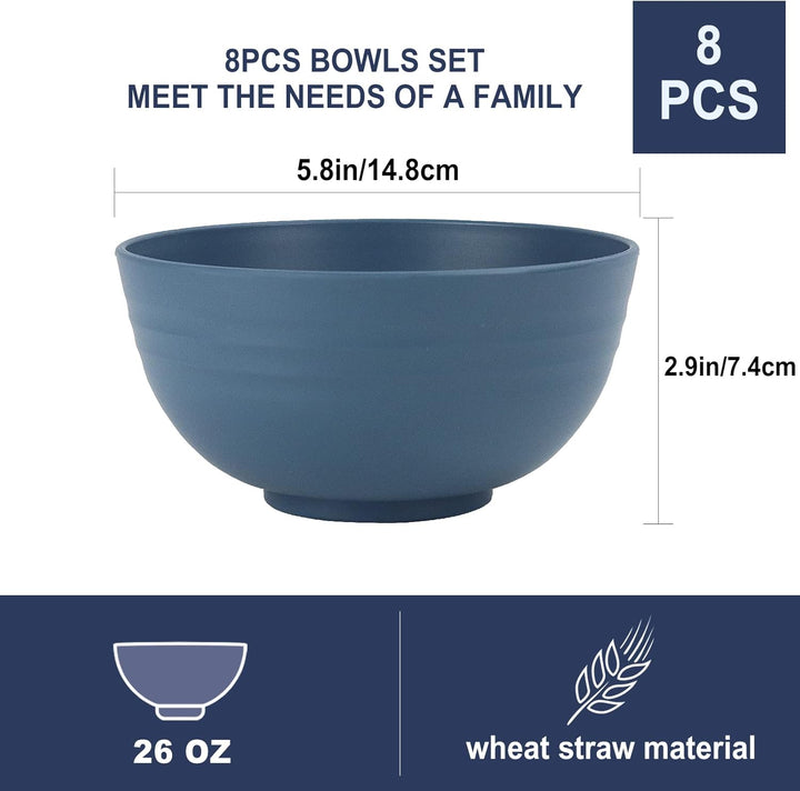 8 PCS Unbreakable Cereal Bowl 26 OZ,Microwave and Dishwasher Safe Bowls
