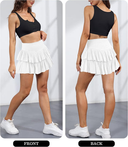 Women's Cute High Waist Ruffle Mini Skirt Swing Beach Mini Short Skirt
