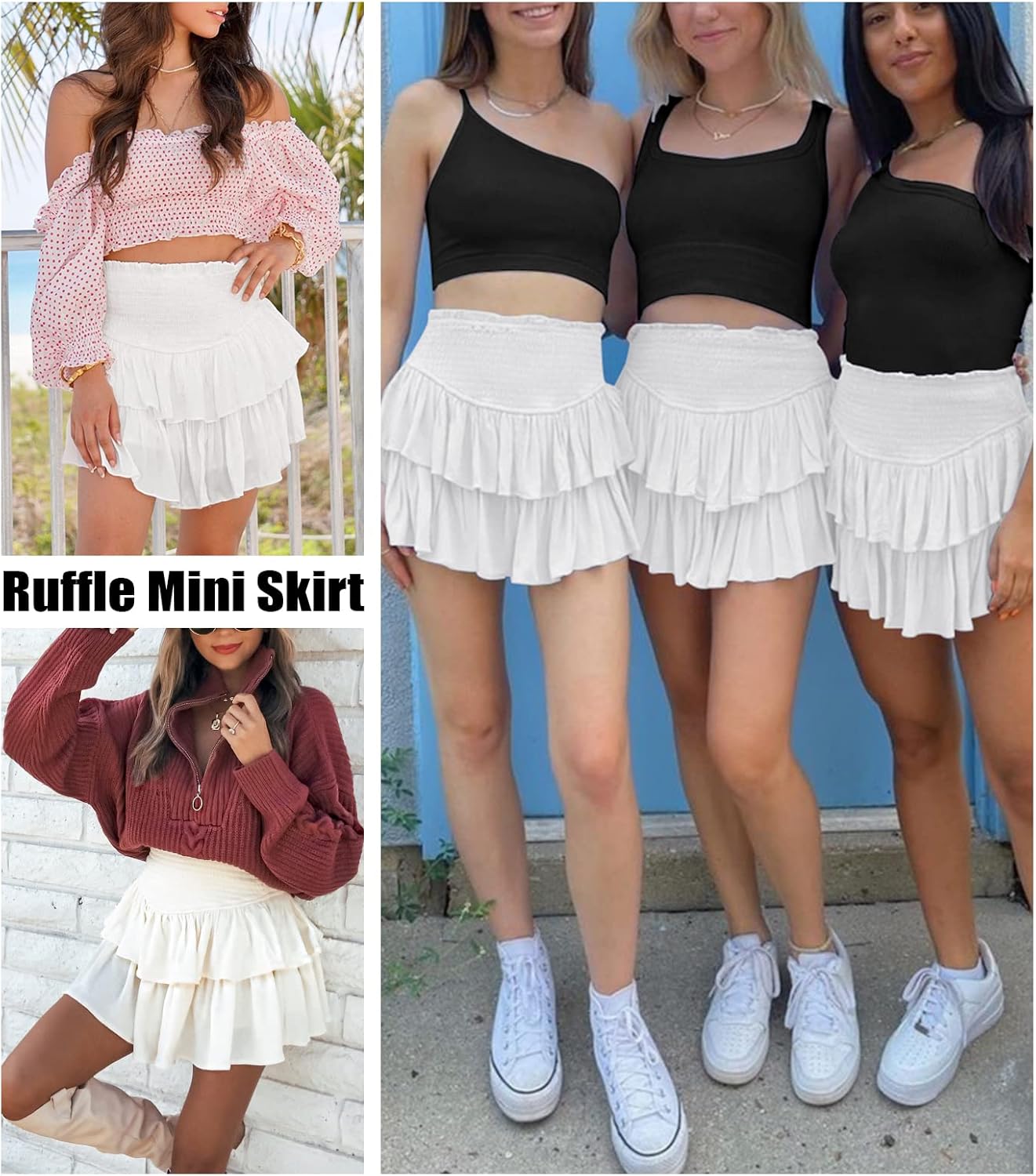 Women's Cute High Waist Ruffle Mini Skirt Swing Beach Mini Short Skirt