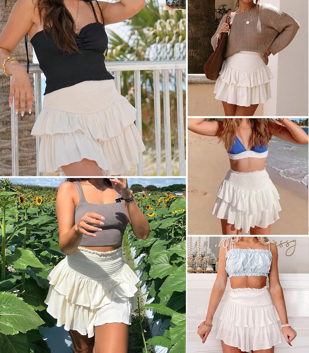 Women's Cute High Waist Ruffle Mini Skirt Swing Beach Mini Short Skirt