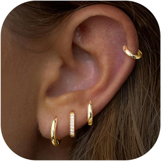 Earrings Set for Women Men Hypoallergenic 14K Gold Plated Stack Cartilage Earrings Jewelry Set Gifts