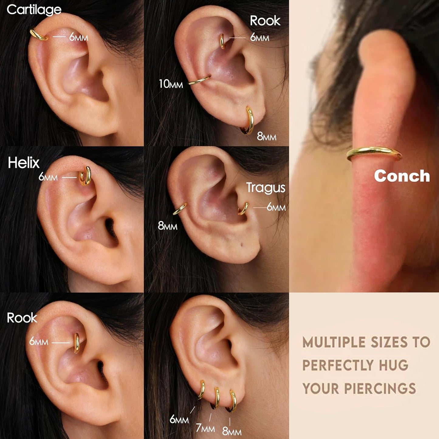 Earrings Set for Women Men Hypoallergenic 14K Gold Plated Stack Cartilage Earrings Jewelry Set Gifts