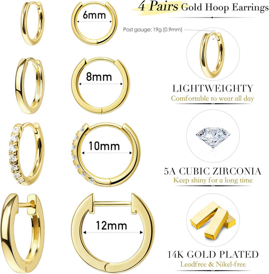 Earrings Set for Women Men Hypoallergenic 14K Gold Plated Stack Cartilage Earrings Jewelry Set Gifts