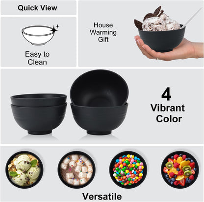 10oz set of 8 Unbreakable Dessert Bowls - Microwave & Dishwasher Safe Appetizer Bowl Sets - Black