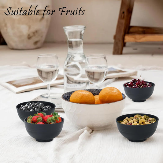 10oz set of 8 Unbreakable Dessert Bowls - Microwave & Dishwasher Safe Appetizer Bowl Sets - Black