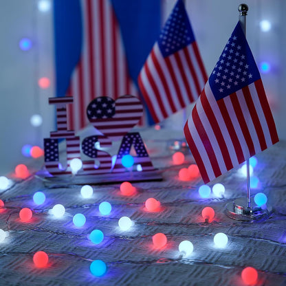 Red White and Blue Lights, 100 LED 33ft - 8 Modes Globe String Lights Party Decor