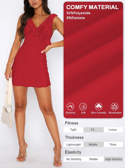 Women's Sexy V Neck Sleeveless Backless Ruffles Dress
