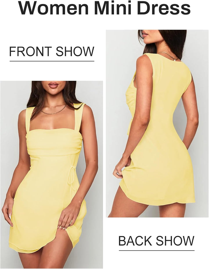 Women's Sexy Ruched Mesh Midi Short Dresses