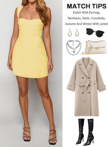 Women's Sexy Ruched Mesh Midi Short Dresses