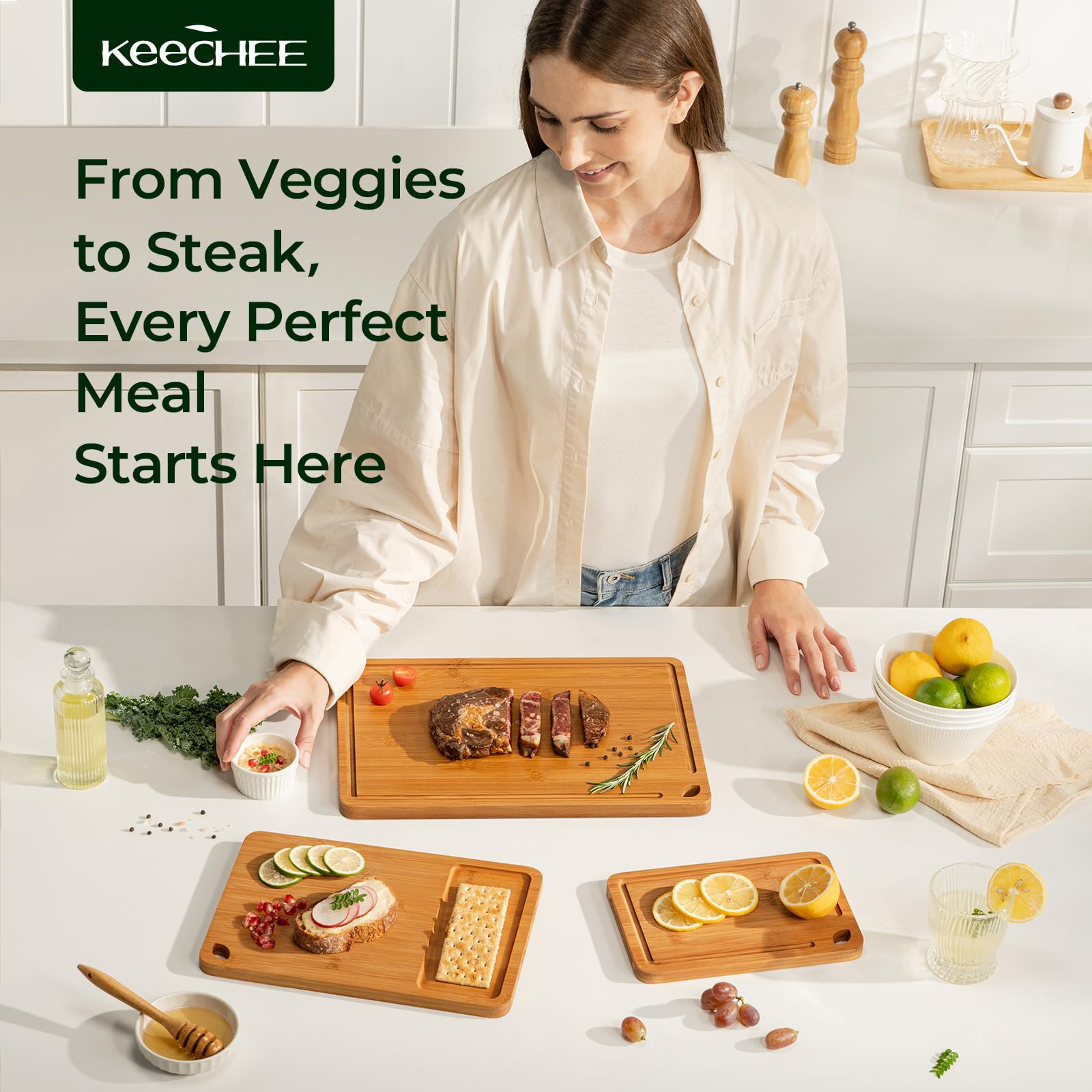 KeeCHEE® 3-teiliges Schneidebrett aus karbonisiertem Bambus