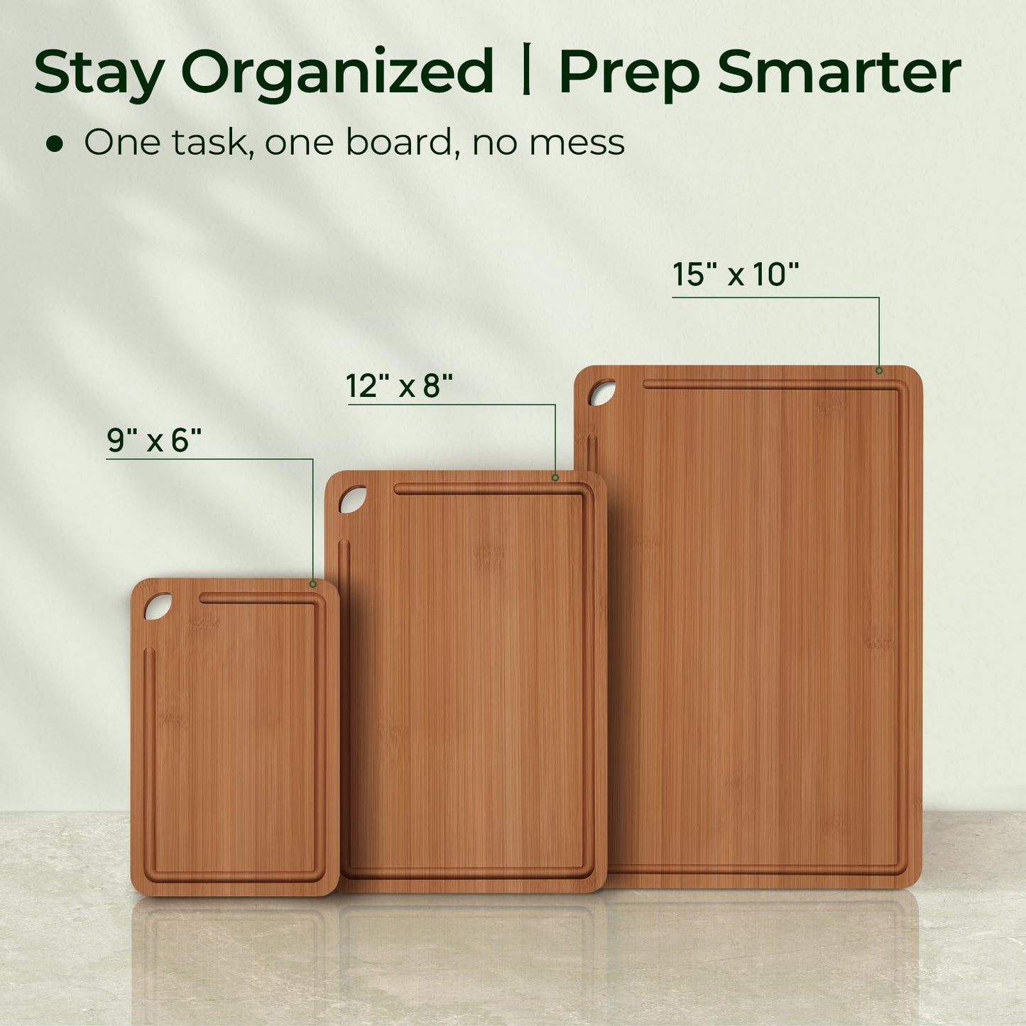 KeeCHEE® 3-teiliges Schneidebrett aus karbonisiertem Bambus