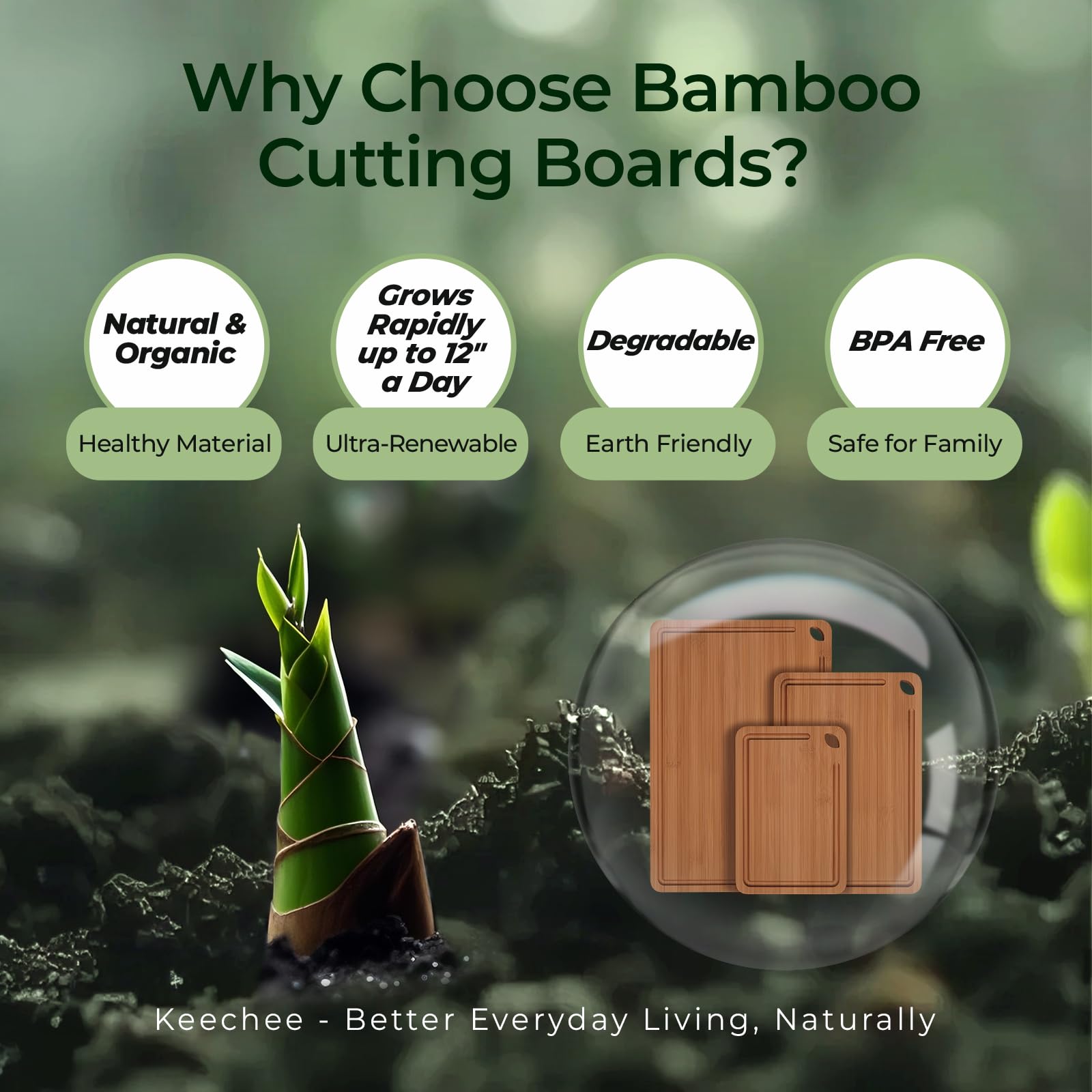 KeeCHEE® 3-teiliges Schneidebrett aus karbonisiertem Bambus