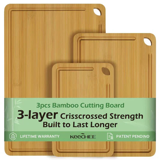 KeeCHEE® 3-Pcs Carbonized / Natural Bamboo Cutting Board