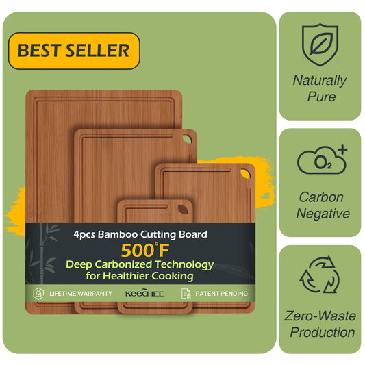 KeeCHEE® 4-Pcs Carbonized Bamboo Cutting Board