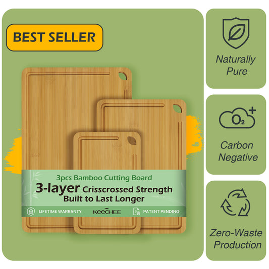KeeCHEE® 3-Pcs Natural Bamboo Cutting Board
