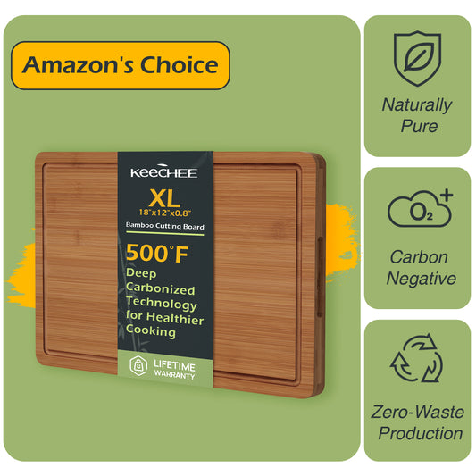 KeeCHEE® Extra Large Carbonized Bamboo Cutting Board For Kitchen