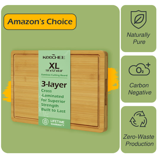 KeeCHEE® Extra Large Natural Bamboo Cutting Board For Kitchen
