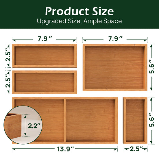 KeeCHEE® 5 pcs Bamboo Drawer Organizer Set